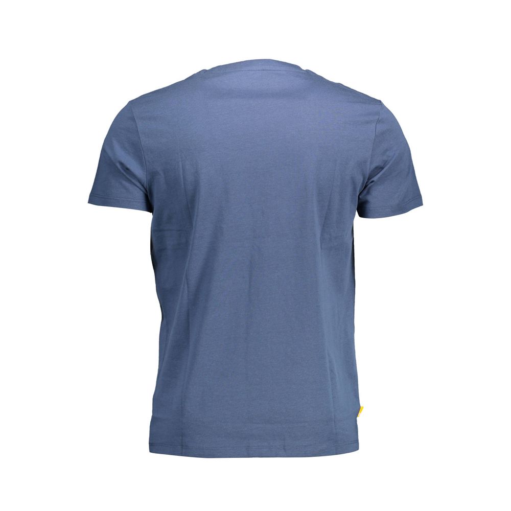 Back view of Timberland Blue Organic Cotton Men T-Shirt highlighting the casual design and sustainable material.