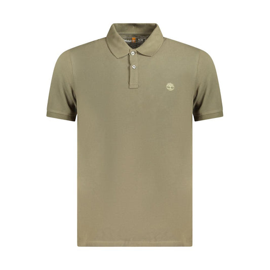 Timberland Green Cotton Polo Shirt with slim fit, short sleeves, two buttons, and logo embroidery.