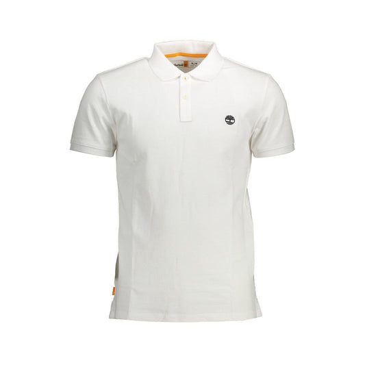 Timberland White Cotton Men Polo Shirt with short sleeves and embroidered logo, a sleek and versatile addition to modern gentleman's wardrobe.