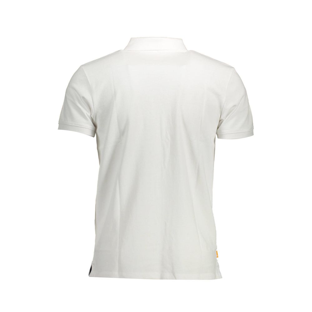 Back view of Timberland White Cotton Men Polo Shirt with short sleeves and sleek design.