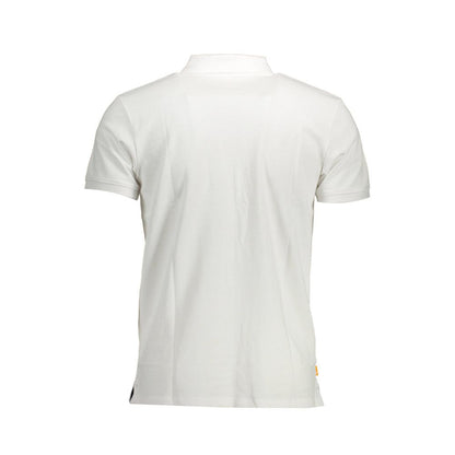 Back view of Timberland White Cotton Men Polo Shirt with short sleeves and sleek design.