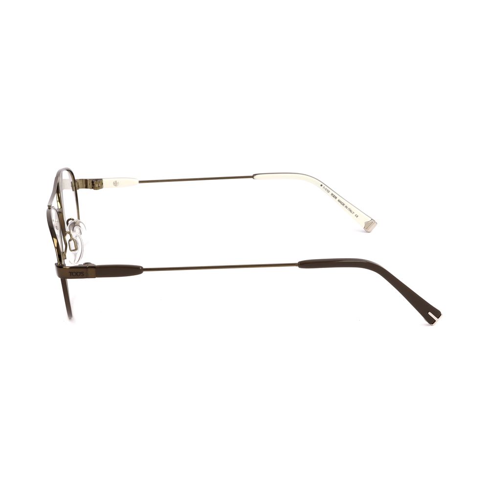 Side view of Tod's Bronze Metal Frames, model TO5006036, dark bronze color with measurements 52/17/140 mm for lens, bridge, and temple.