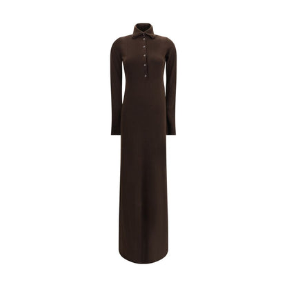 Tom Ford Brown Cashmere Casual Dress with high collar and button closure, full-length sleeves, elegant AW25 design.
