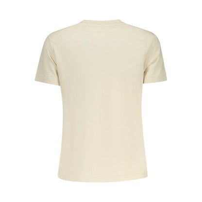 Back view of Tommy Hilfiger Beige Cotton Women T-Shirt with short sleeves and crew neck, showcasing sustainable fashion design.