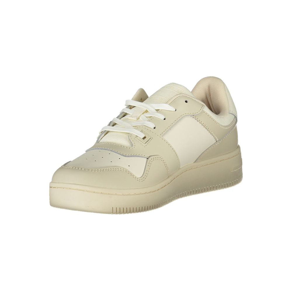 Tommy Hilfiger Beige Leather Men Sneaker with iconic logo and contrasting details, designed for style and comfort.