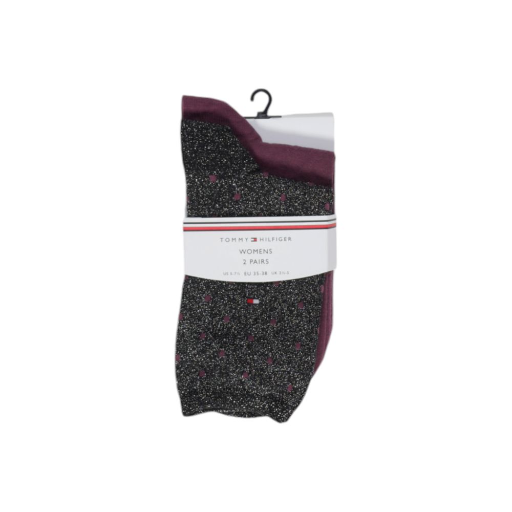 Tommy Hilfiger Black Cotton Sock for women, Fall/Winter collection, 69% cotton, retail packaging, stylish and comfortable design.