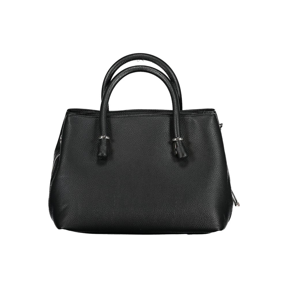 Tommy Hilfiger Black Polyethylene Handbag with handles, adjustable strap, and pockets; features contrasting details and logo.