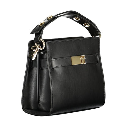 Tommy Hilfiger Black Polyethylene Women Handbag with adjustable handle and sleek design