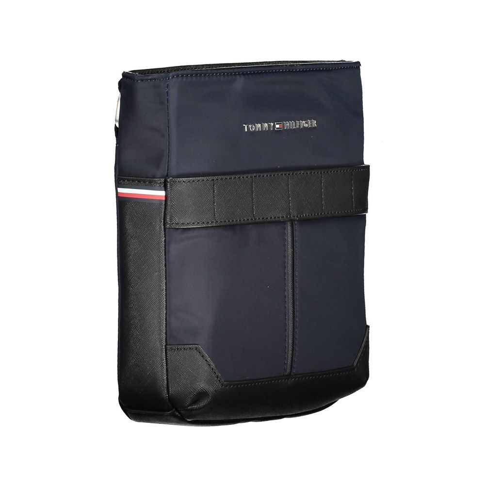 Tommy Hilfiger Blue Polyester Men Shoulder Bag with logo, adjustable strap, and zip closure. Fashionable eco-friendly design for men.