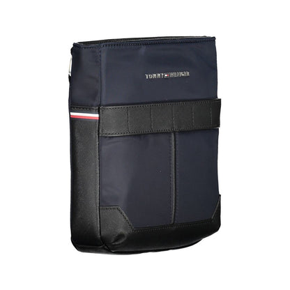 Tommy Hilfiger Blue Polyester Men Shoulder Bag with logo, adjustable strap, and zip closure. Fashionable eco-friendly design for men.