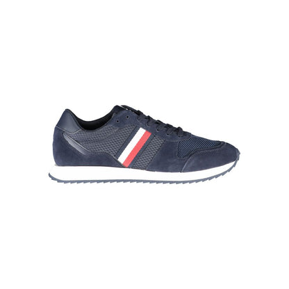 Tommy Hilfiger Blue Polyester Men Sneaker with iconic design, sustainable materials, and brand logo.