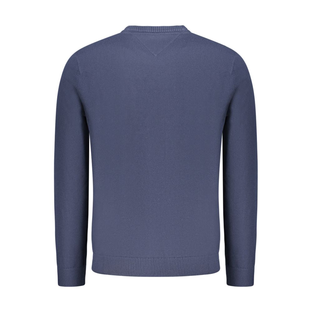 Back view of Tommy Hilfiger Blue Polyester Men Sweater with long sleeves and ribbed cuffs.