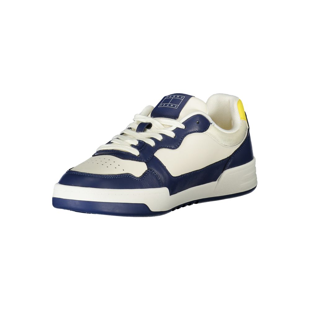 Tommy Hilfiger Blue Polyethylene Men Sneaker with white and yellow accents, featuring a removable insole for comfort.