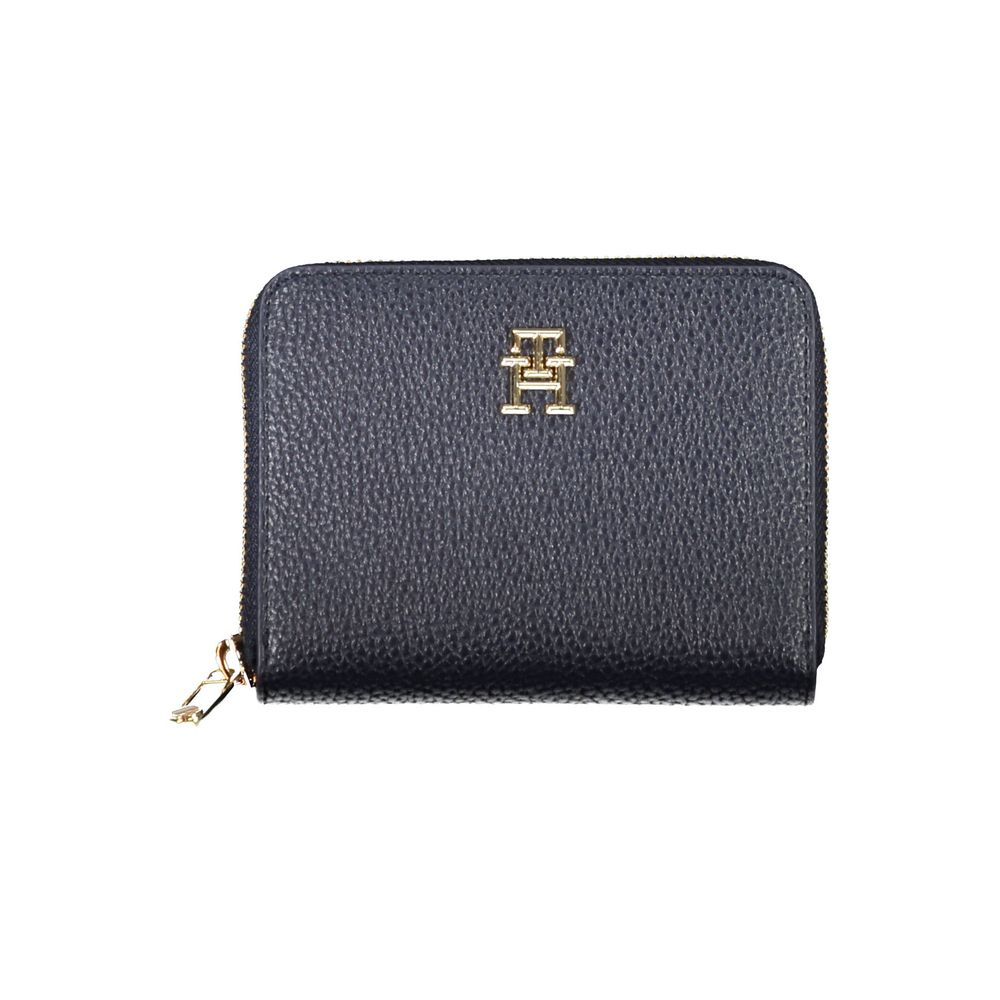 Tommy Hilfiger Blue Polyethylene Women Wallet with iconic logo and zip closure, perfect blend of style and functionality.