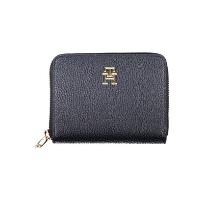Tommy Hilfiger Blue Polyethylene Women Wallet with iconic logo and zip closure, perfect blend of style and functionality.