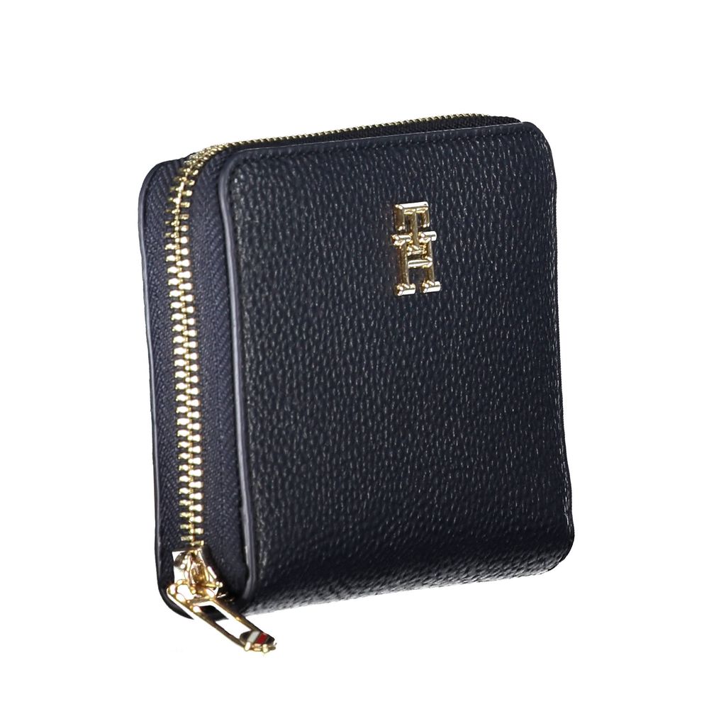 Tommy Hilfiger Blue Polyethylene Women Wallet featuring gold zipper and logo emblem, sleek design for style and functionality.
