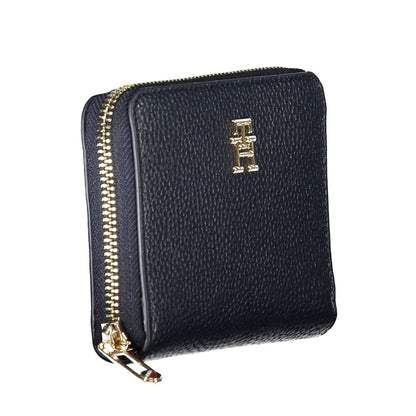 Tommy Hilfiger Blue Polyethylene Women Wallet featuring gold zipper and logo emblem, sleek design for style and functionality.