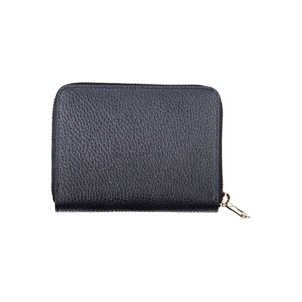 Tommy Hilfiger Blue Polyethylene Women Wallet with zipper closure, offering style and functionality for fashion-forward individuals.