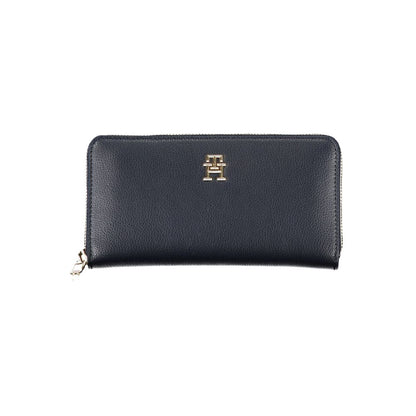 Tommy Hilfiger Elegant Blue Designer Wallet with zip closure and gold logo detail.