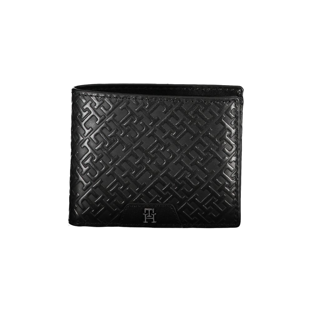 Tommy Hilfiger Elegant Leather Double Card Wallet with embossed pattern, sleek design.