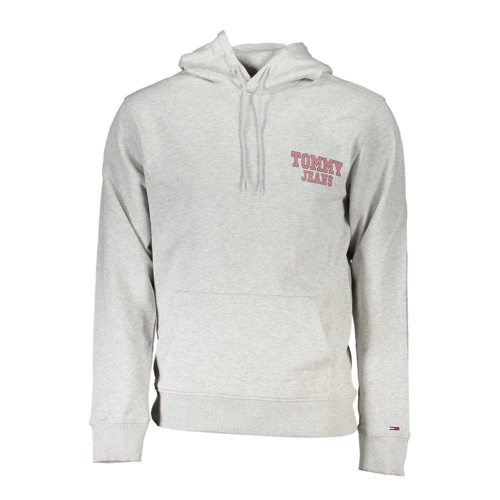 Tommy Hilfiger Gray Cotton Men Sweater with hood, central pocket, and logo