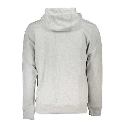Back view of Tommy Hilfiger Gray Cotton Men Sweater with hood, showcasing soft fabric and classic design.