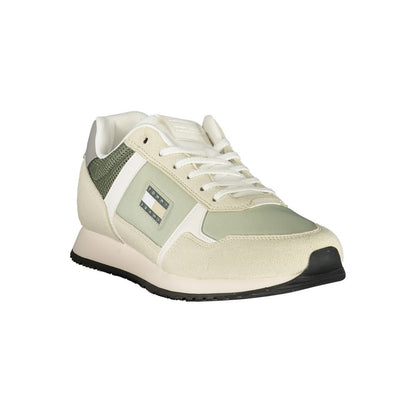 Tommy Hilfiger Green Polyester Men Sneaker with dynamic contrasting details and iconic logo for modern trendsetter style.