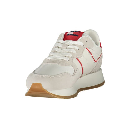 Tommy Hilfiger Red Leather Women Sneaker with white accents and logo, showcasing stylish design and removable insole for comfort.