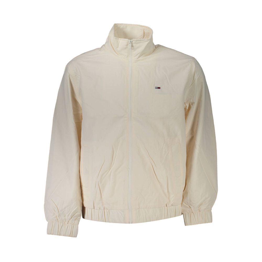 Tommy Hilfiger White Polyamide Men Jacket with zip front, elastic waist, and iconic logo