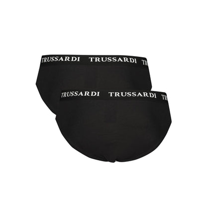 Trussardi Black Cotton Underwear with elastic waistband, logo print, basic slip bi-pack.