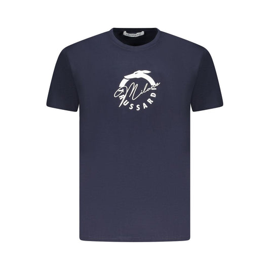 Trussardi Blue Cotton Men T-Shirt with signature logo and distinctive print, crew neck