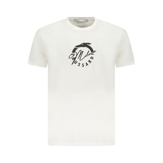 Trussardi White Cotton Men T-Shirt with logo print, stylish casual wear made in BD.