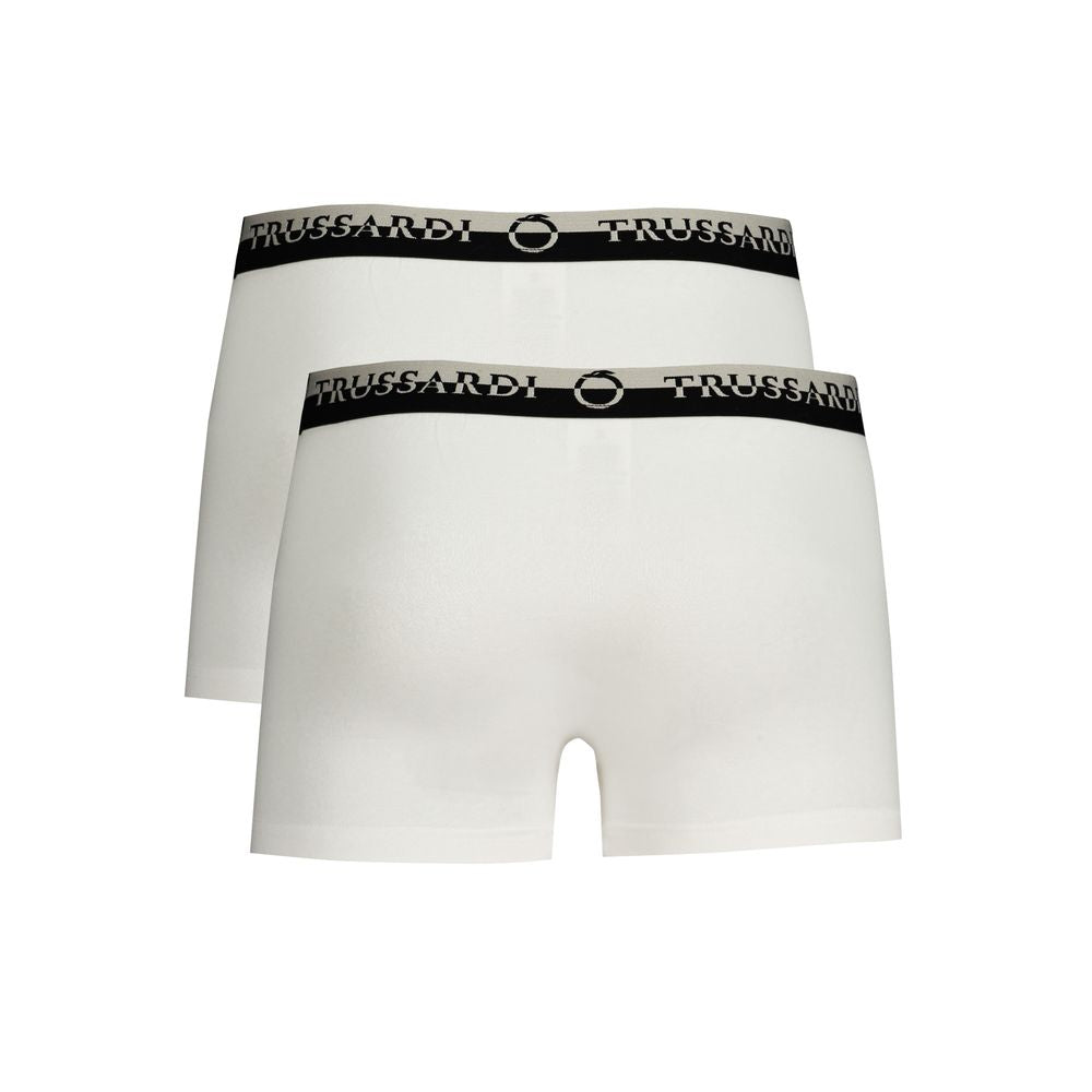 Trussardi White Cotton Underwear with elastic waist and logo, bi-pack boxer parts in image.