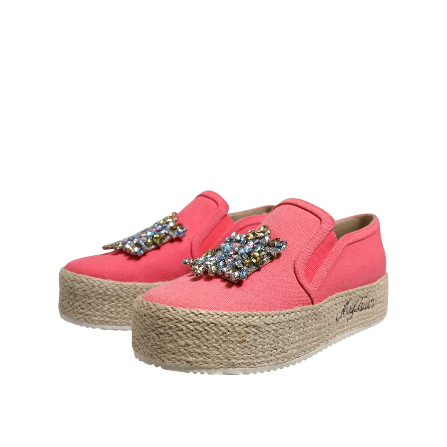 Twinset Pink Canvas Crystal Embellished Slip On Shoes Twinset