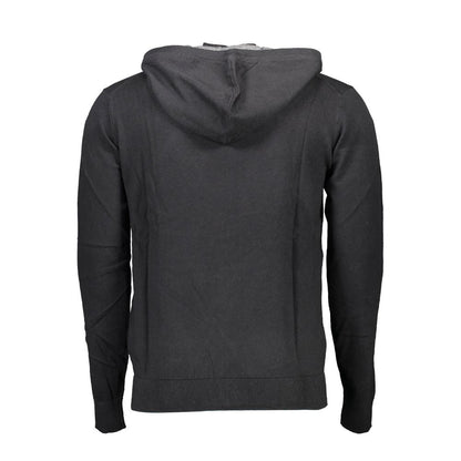 Back view of U.S. POLO ASSN. Black Cotton Mens Cardigan with hood and long sleeves, showcasing sleek design and premium fabric.