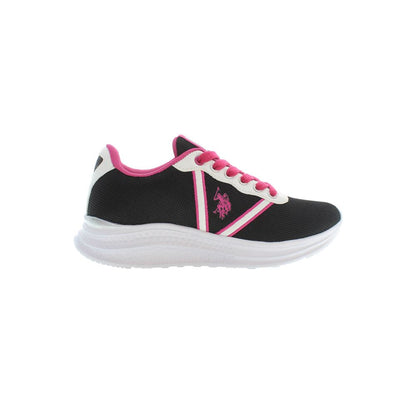 U.S. POLO ASSN. Black Polyester Women Sneaker with pink accents and iconic logo, showcasing a bold and stylish design.