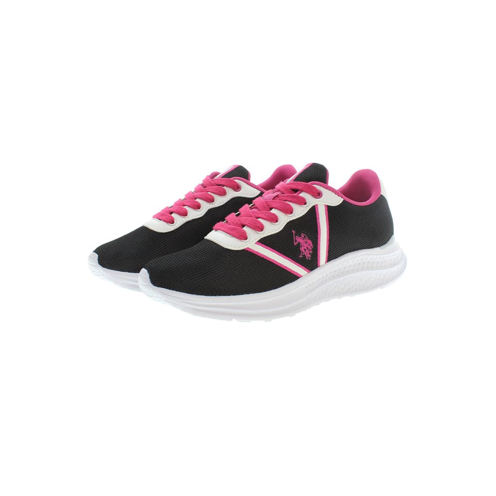U.S. POLO ASSN. Black Polyester Women Sneaker with pink details and logo, stylish and comfortable sports footwear for women.