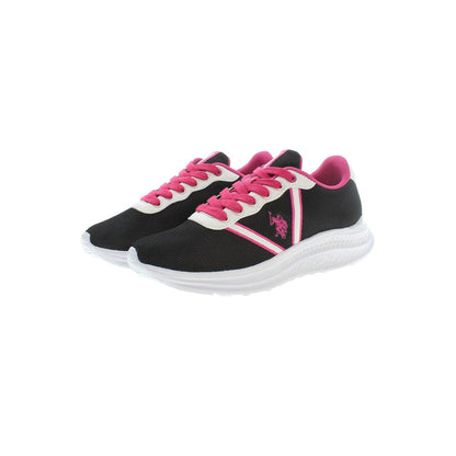 U.S. POLO ASSN. Black Polyester Women Sneaker with pink details and logo, stylish and comfortable sports footwear for women.