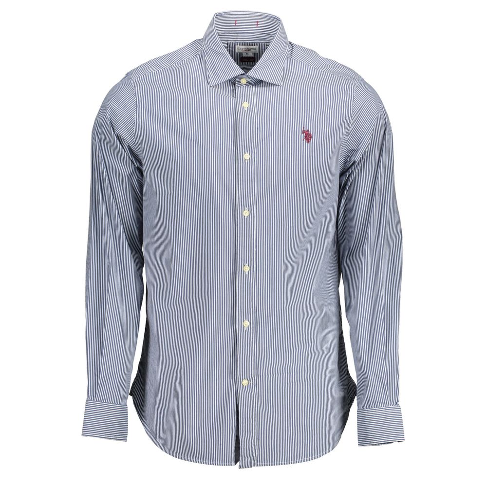 U.S. POLO ASSN. Blue Cotton Men Shirt with French collar and logo embroidery