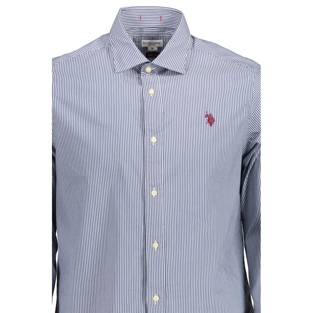 U.S. POLO ASSN. Blue Cotton Men Shirt with logo embroidery and French collar
