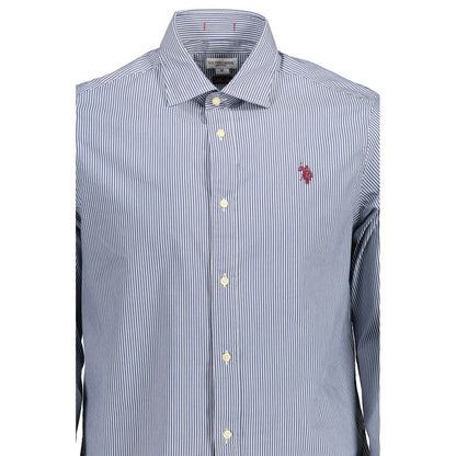 U.S. POLO ASSN. Blue Cotton Men Shirt with logo embroidery and French collar