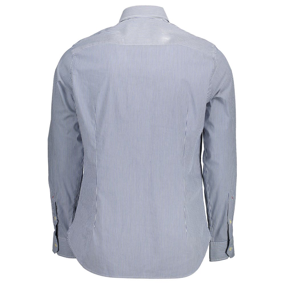 Back view of U.S. POLO ASSN. Blue Cotton Men Shirt with long sleeves and elegant French collar design.