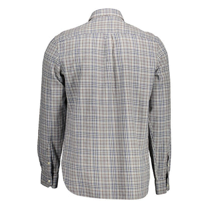 Back view of U.S. POLO ASSN. Brown Cotton Men Shirt with plaid design, long sleeves, and seamless transition for business casual style.