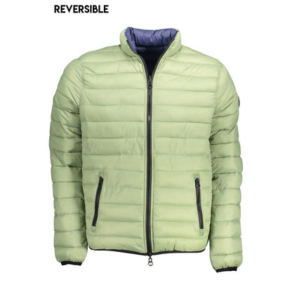 U.S. POLO ASSN. Green Nylon Men Jacket reversible design with bold green exterior and sleek internal detailing, long sleeves, multiple pockets.