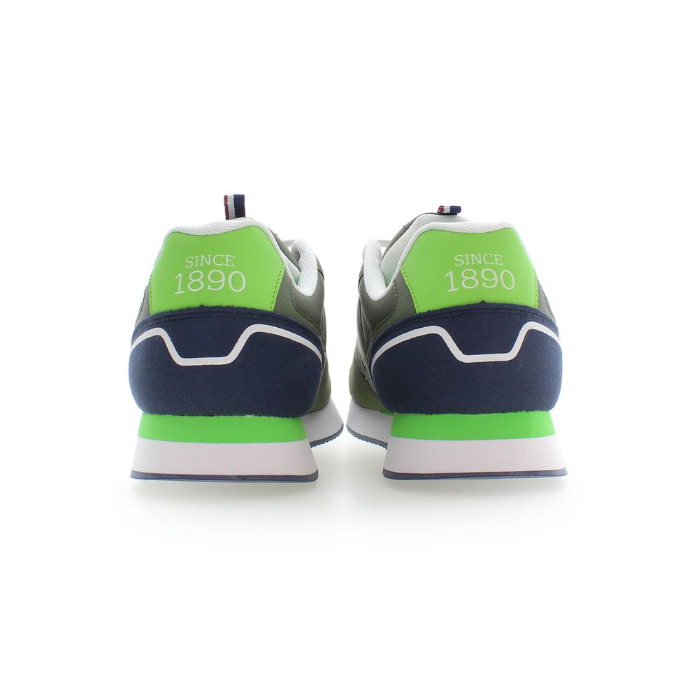 Back view of U.S. POLO ASSN. Green Polyester Men Sneaker showcasing bold contrasting details and iconic logo.