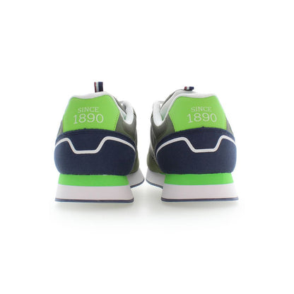 Back view of U.S. POLO ASSN. Green Polyester Men Sneaker showcasing bold contrasting details and iconic logo.