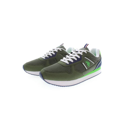 U.S. POLO ASSN. Green Polyester Men Sneaker with bold contrasting details and iconic logo, showcasing sporty and sophisticated style.