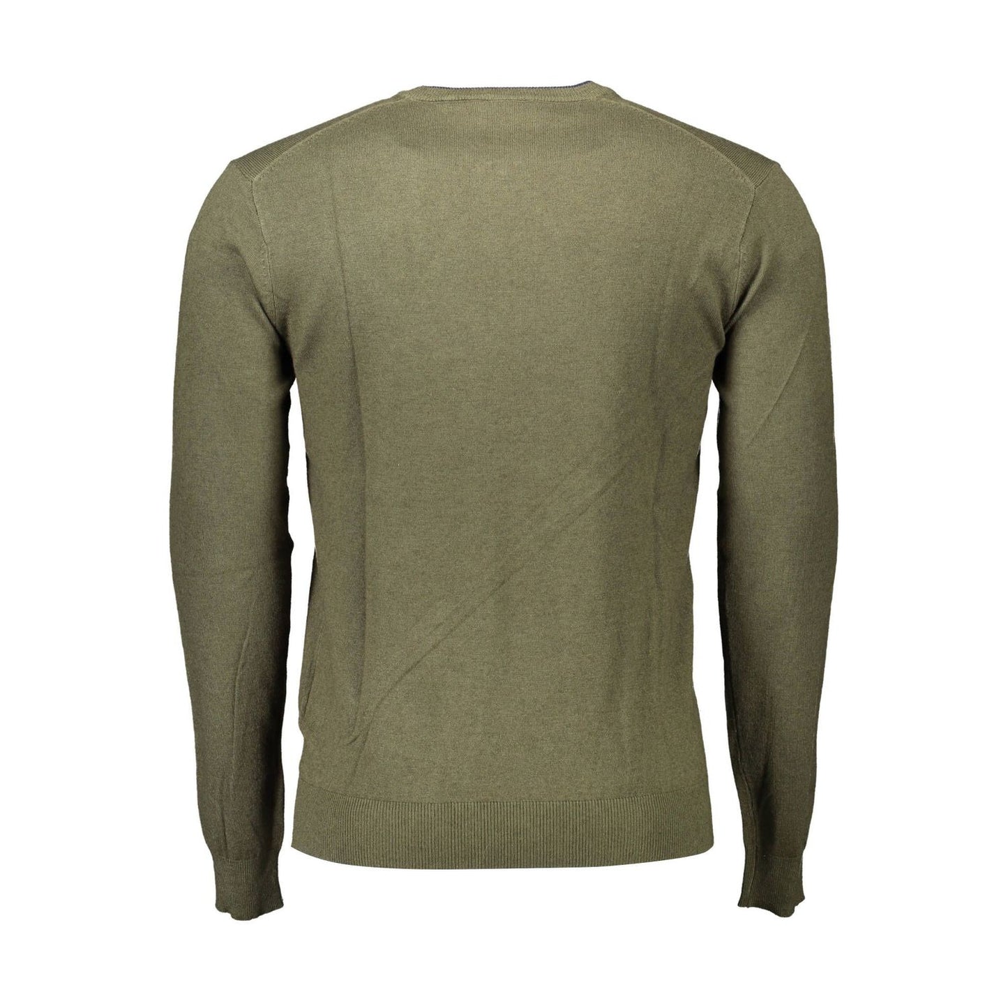 Back view of U.S. POLO ASSN. Green Wool Men Sweater showcasing classic design with a round neck and long sleeves.