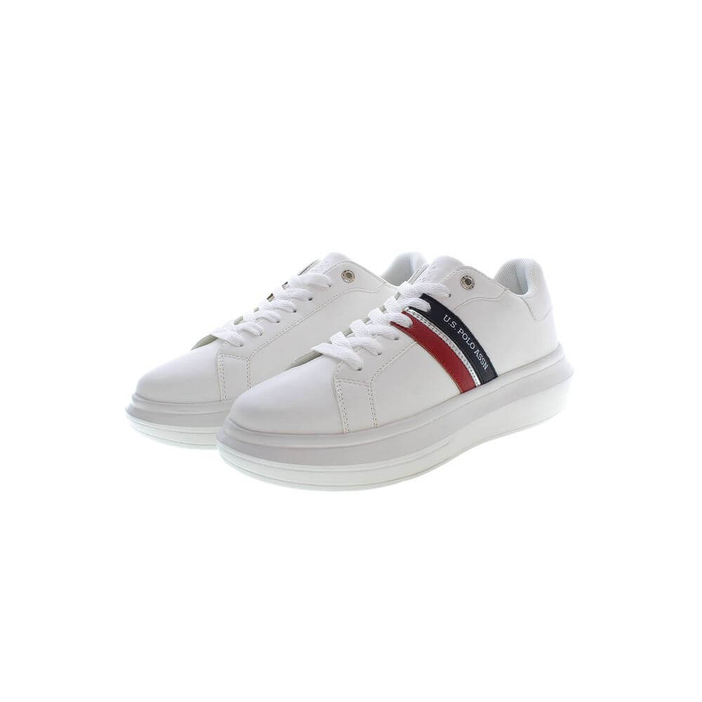 U.S. POLO ASSN. White Polyester Sneaker, sports shoe with laces, contrasting details, logo