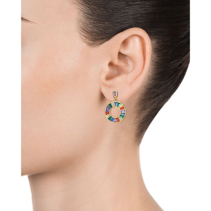 Lady wearing VICEROY JEWELS Mod. 15115E000-39 earrings, silver 925°, colorful design, shown in an official packaging setting.